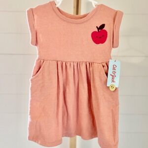 Cat Jack Toddler Girls Coral Apple Applique Dress Size 2T